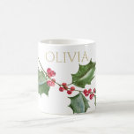 Watercolor Holly And Red Berries Coffee Mug at Zazzle