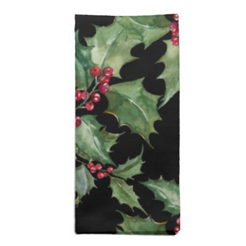 Watercolor Holly and Red Berries Colorway Cloth Napkin