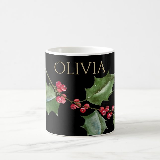 Watercolor Holly and Red Berries Colorway Coffee Mug (Center)