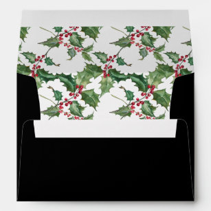 Watercolor Holly and Red Berries Colorway Envelope