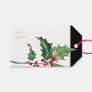 Watercolor Holly and Red Berries Colorway Gift Tags