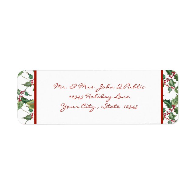 Watercolor Holly and Red Berries Label (Front)