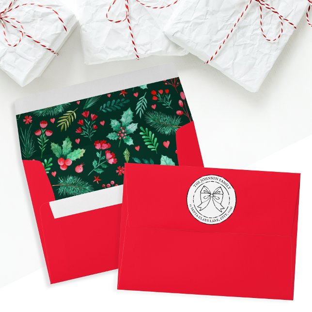 Watercolor Holly and Red Berries Red Envelope (Watercolor Holly, Red Berries and Pine Needles Red Envelope)