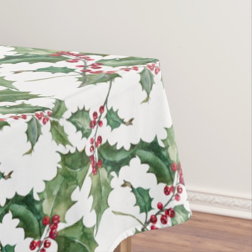 Watercolor Holly and Red Berries Tablecloth