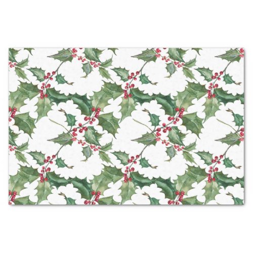 Watercolor Holly and Red Berries Tissue Paper