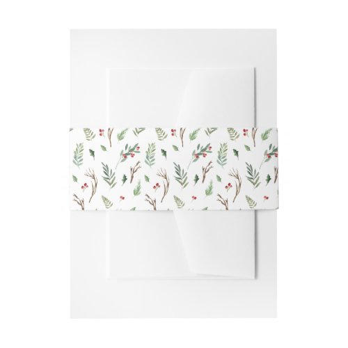 Watercolor Holly Berries and Leaves Pattern Invitation Belly Band