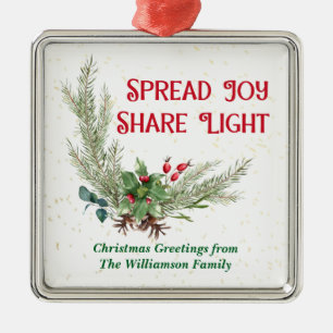Watercolor Holly Berries Bouquet Christmas Metal Ornament
