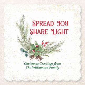 Watercolor Holly Berries Bouquet Christmas Paper Coaster