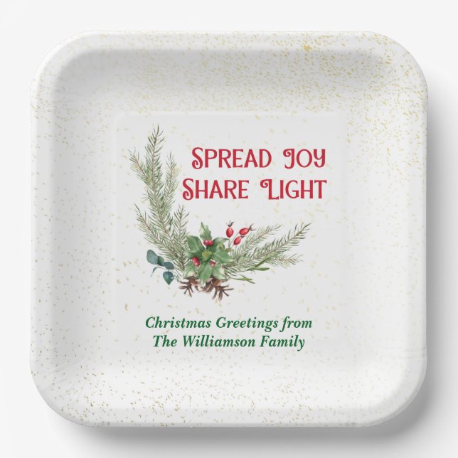 Watercolor Holly Berries Bouquet Christmas Paper Plates (Front)