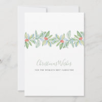 Watercolor Holly & Berries Caregiver Holiday Card