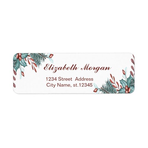 Watercolor Holly Berries Christmas Label