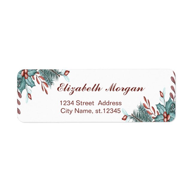Watercolor Holly Berries Christmas Label (Front)