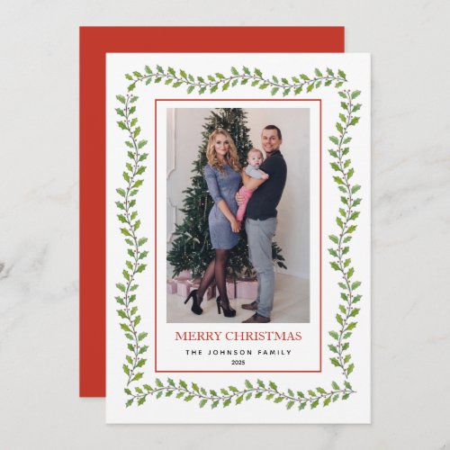 Watercolor Holly  berries Merry Christmas Announcement