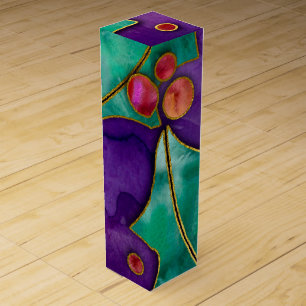 Watercolor Holly Berries Purple Green Red Holiday Wine Gift Box