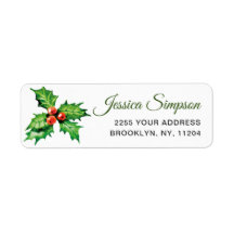 CHRISTMAS RED BOOTS HOLLY & BERRIES & ROBINS PERSONALISED STICKY ADDRESS LABELS