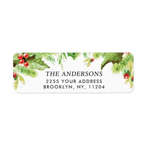 Watercolor Holly Berry Christmas Return Address Label