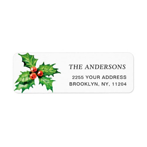 Watercolor Holly Berry Christmas Return Address Label