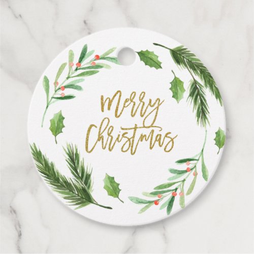 Watercolor Holly Berry Foliage Christmas Gift Favor Tags