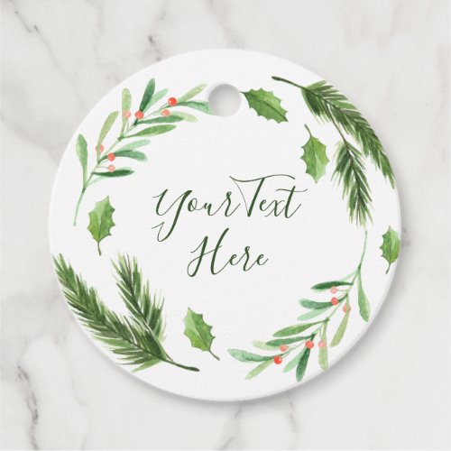 Watercolor Holly Berry Foliage Christmas Gift Favor Tags