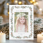 Watercolor Holly Berry Frame Merry & Bright Photo Holiday Card<br><div class="desc">This elegant photo holiday card features a watercolor holly berry frame with stylish typography. Send Christmas cheer to  family and friends.</div>