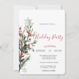 Watercolor Holly Berry Greenery Christmas Invitation