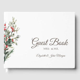 Watercolor Holly Berry Greenery Guest Book