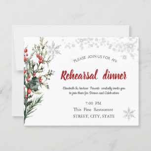Watercolor Holly Berry Greenery Rehearsal Dinner Invitation