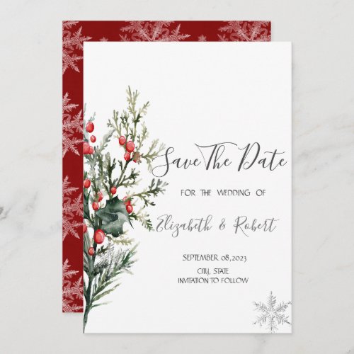 Watercolor Holly Berry Greenery Save The Date