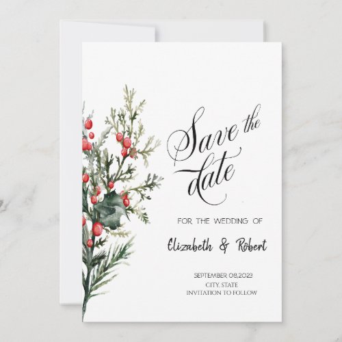 Watercolor Holly Berry Greenery  Save The Date