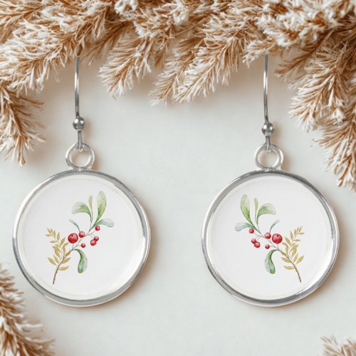 Watercolor Holly Botanical Drop Earrings