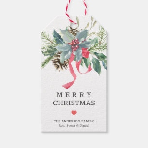 Watercolor Holly Bouquet Christmas Gift Tag