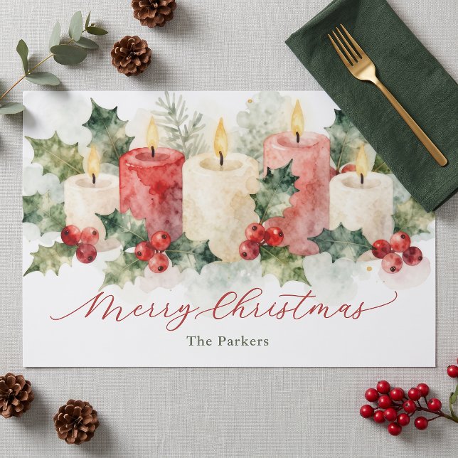 Watercolor Holly Candle Family Christmas Placemat (Creator Uploaded)