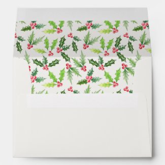 Watercolor Holly Christmas Envelope