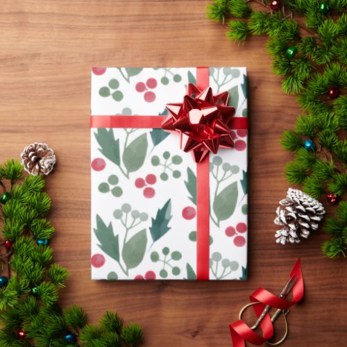 Watercolor Holly Christmas Foliage Wrapping Paper