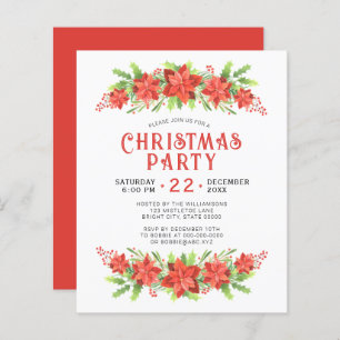 Watercolor Holly Christmas Party Budget Invitation