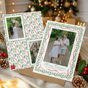 Watercolor Holly Christmas Photo Holiday Card