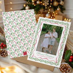 Watercolor Holly Christmas Photo Holiday Card