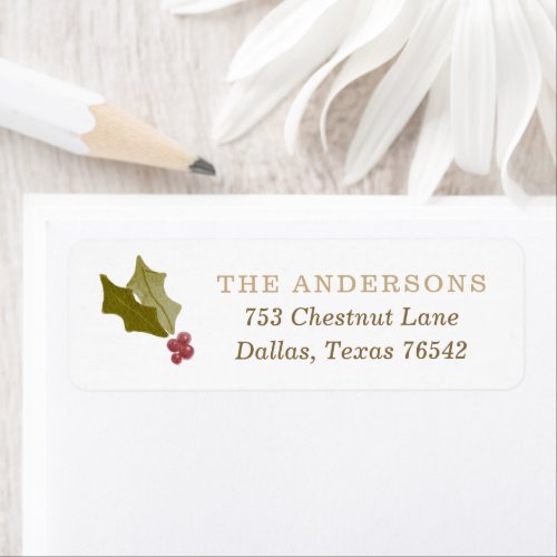 Watercolor Holly Christmas Return Address Label