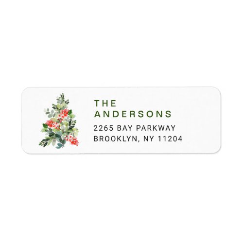 Watercolor Holly Christmas Tree Return Address Label