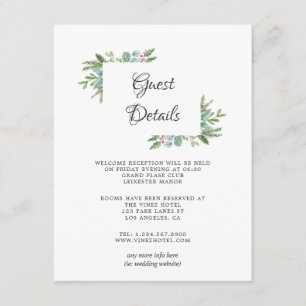 Watercolor Holly Christmas Wedding Guest Details Enclosure Card
