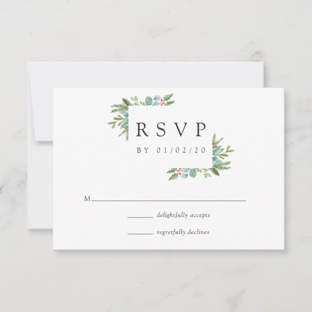 Watercolor Holly Christmas Wedding RSVP (Front)