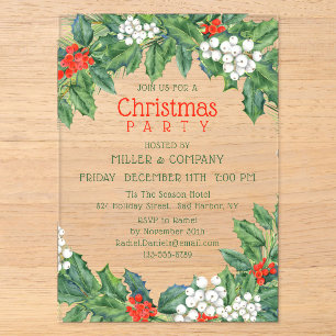 Watercolor Holly Corporate Christmas Party Acrylic Invitations