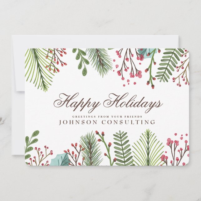 Watercolor Holly Foliage | Holiday Greetings (Front)