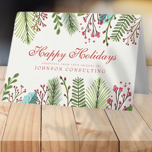 Watercolor Holly Foliage  Holiday Greetings