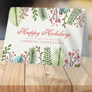 Watercolor Holly Foliage Holiday Greetings Card