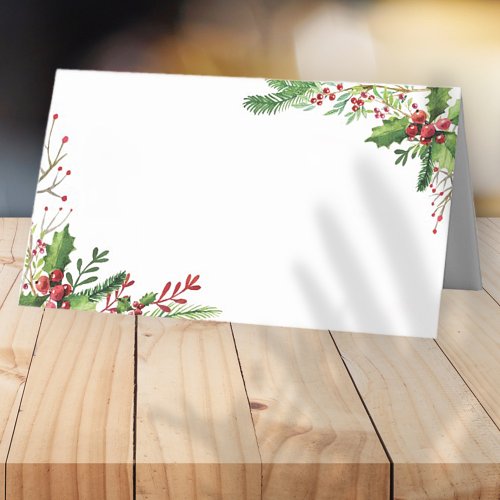 Watercolor Holly Foliage  Holiday Place Card