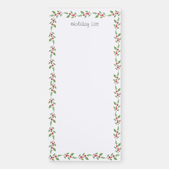  Watercolor Holly Garland    Magnetic Notepad (Front)