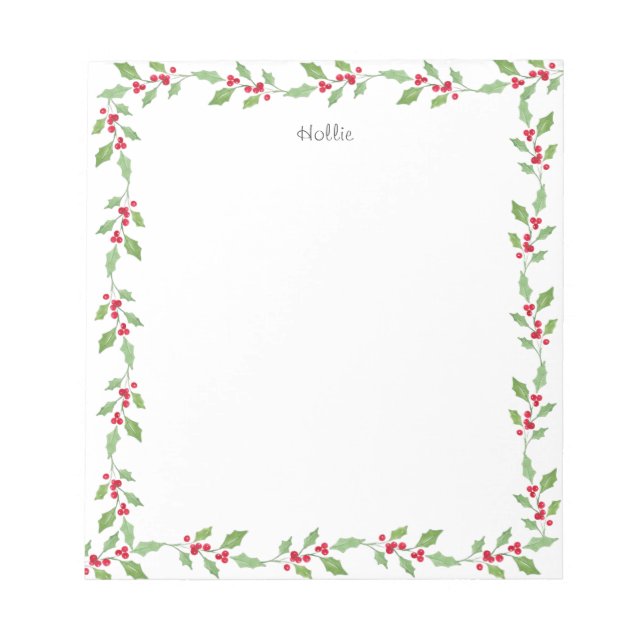  Watercolor Holly Garland    Notepad (Front)