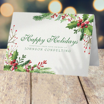 Watercolor Holly | Holiday Greetings by SelectPartySupplies at Zazzle