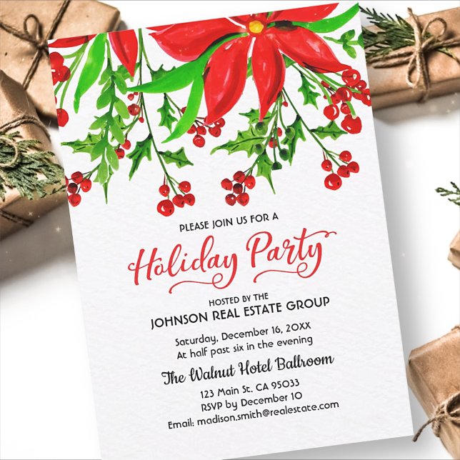 Watercolor Holly Holiday Party Invitation (Creator Uploaded)